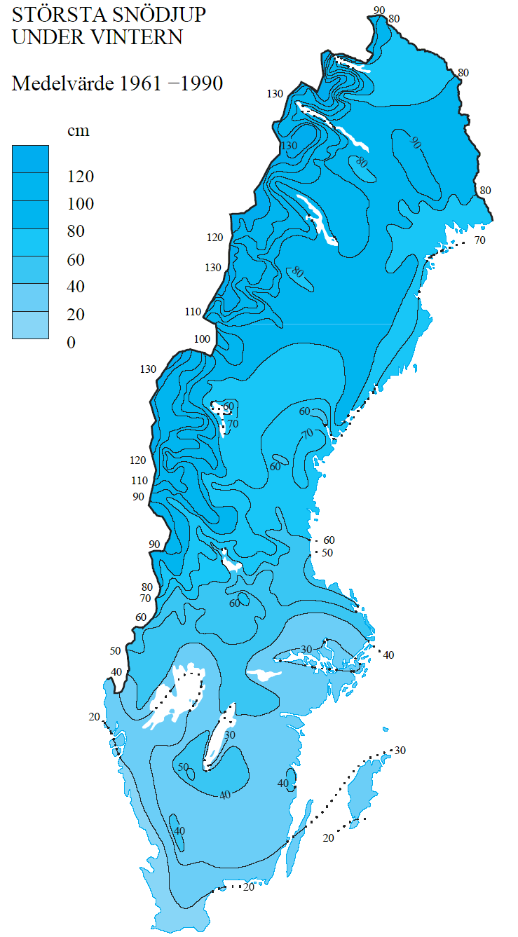 Maximale Schneehöhe Schwedenübersicht